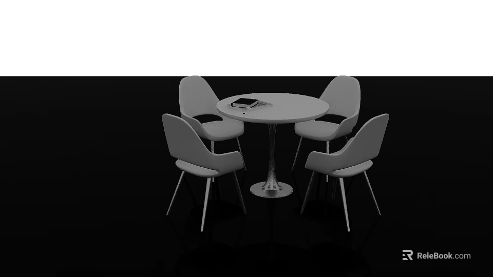 Modern White Round Dining Table With Four Chairs And Metal Legs 3d model