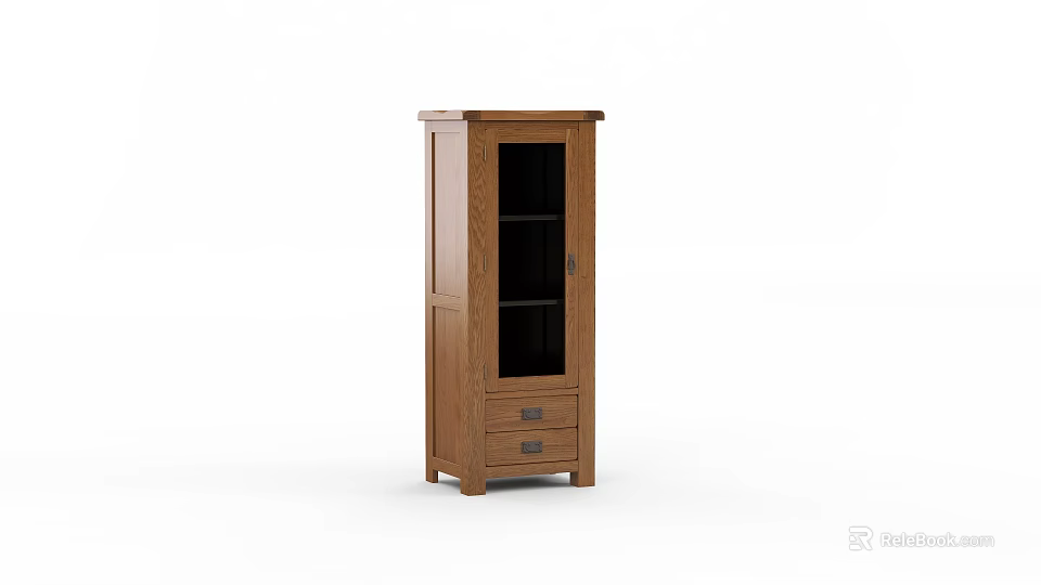 Wooden Display Cabinet with Glass Door and Drawer for Home 3d model 