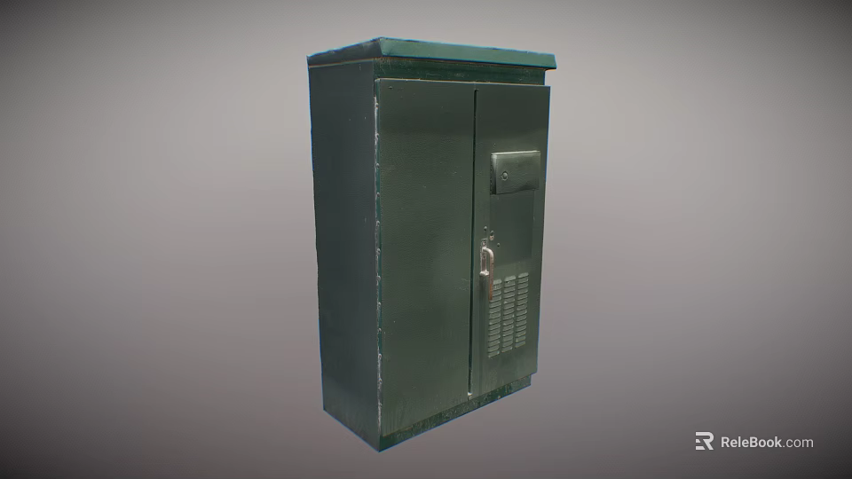 Green Metal Industrial Control Cabinet With Lockable Door And Ventilation Grille 3d model 