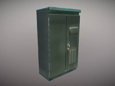 Green Metal Industrial Control Cabinet With Lockable Door And Ventilation Grille 3d model