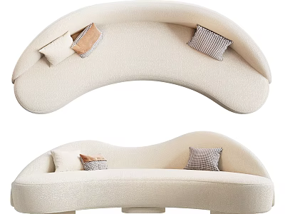 Modern Curved Sectional Sofa With Light Upholstery And Decorative Throw Pillows 3d model