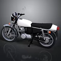 Vintage White Motorcycle with Black Seat Silver Engine Round Headlight and Rearview Mirror