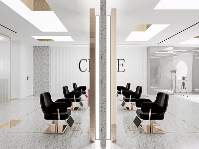 Modern Hair Beauty Salon Interior With Black Styling Chairs Marble Mirrors And Lighting 3d model