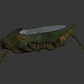 3D Rendered Green Insect With Transparent Wings Sharp Fangs And Red Eyes