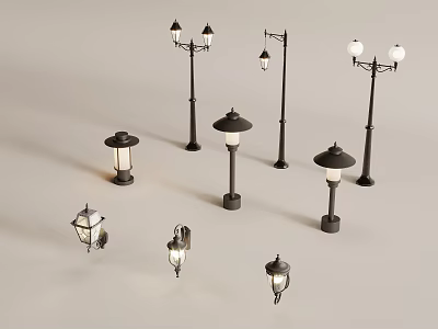 Diverse Outdoor Light Fixtures Collection Featuring Street Garden Wall And Post Styles 3d model