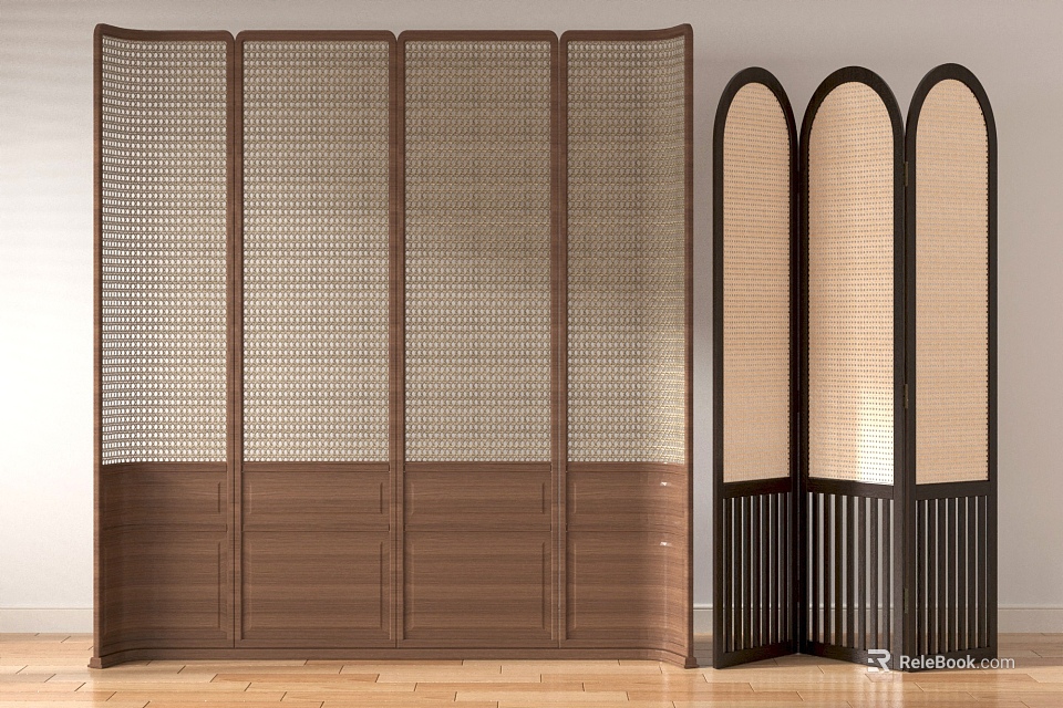 Two Types Of Wooden Room Dividers With Woven And Arched Features 3d model 