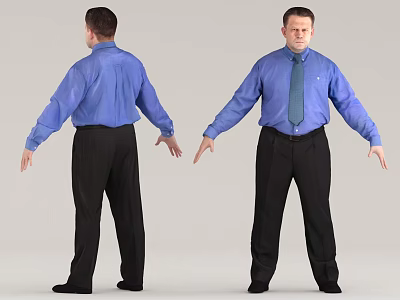 Man in Blue Shirt Black Pants with Tie Front and Back View Formal Attire 3d model