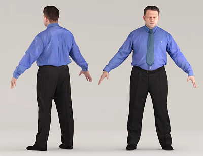 Man in Blue Shirt Black Pants with Tie Front and Back View Formal Attire 3d model
