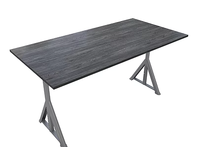 Gray Wood Grain Dining Table With Triangular Metal Legs Structure 3d model