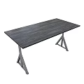 Gray Wood Grain Dining Table With Triangular Metal Legs Structure