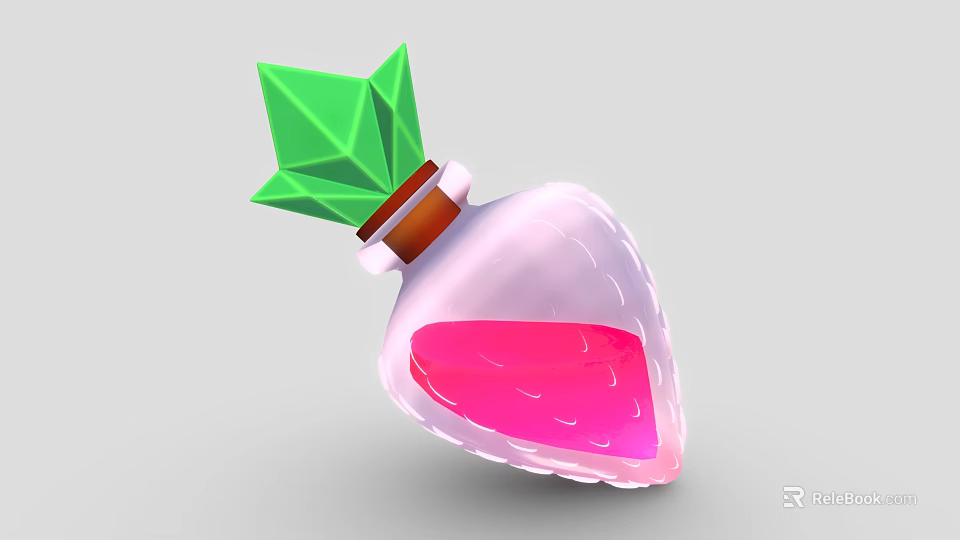 3D Decorative Bottle Featuring Pink Translucent Body Pink Liquid Green Star Top And Brown Cap 3d model 