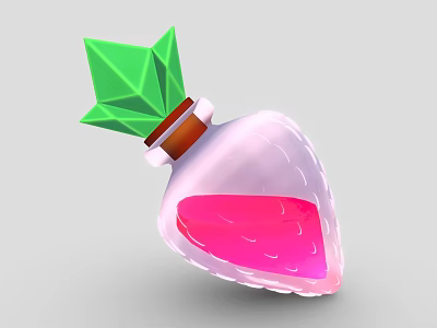 3D Decorative Bottle Featuring Pink Translucent Body Pink Liquid Green Star Top And Brown Cap 3d model
