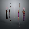 Traditional Archery Weapon Collection with Wooden Bows Arrows and Decorative Quivers