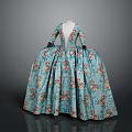 Vintage Turquoise Floral Pattern Dress With Full Skirt And Long Sleeves