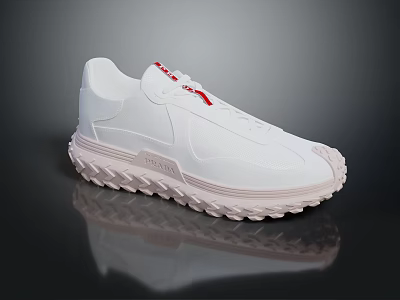 White Casual Sneakers With Red Accents And Thick Textured Sole For Modern Style 3d model
