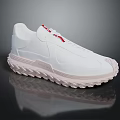 White Casual Sneakers With Red Accents And Thick Textured Sole For Modern Style