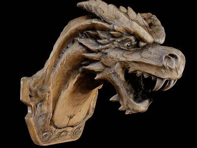 Hand Carved Wooden Dragon Head Sculpture With Intricate Details And Artistic Design 3d model