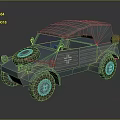 Vintage Military Jeep Featuring Canvas Top Spare Tire On Engine Hood And Metal Body