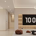 Modern Living and Dining Room Interior With Beige Sofa Decorative Paintings and Wine Cabinet