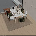 Modern Dining Table Set With Marble Top Green White Dining Chairs And Flower Arrangement
