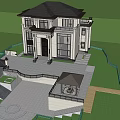 Modern Classic Detached Villa Exterior With Light Colored Walls Large Windows And Wrought Iron Gate