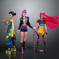 Three Anime Female Characters With Colorful Hairstyles And Stylish Outfits