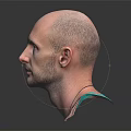 Male Character Bust Of Bald Man Wearing Green Tank Top On Dark Reflective Background