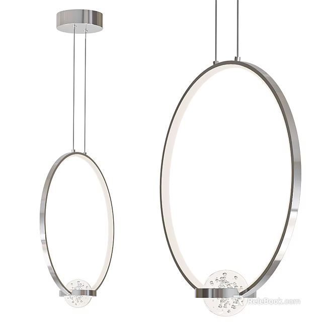 Two Modern Circular Chandeliers With Sleek Metal Frame And Soft Lighting 3d model 