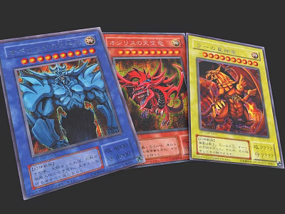 Colorful Yu-Gi-Oh! Trading Cards With Blue Red Yellow Monster Illustrations 3d model