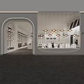 Modern Specialty Store Interior With Display Shelves Hanging Lamps Counter Tables Chairs And Decorative Paintings