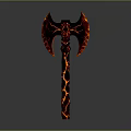 Fiery Mythical Axe With Red And Black Flame Texture And Cracked Handle