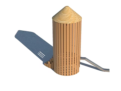 Decorative Bamboo Garden Ornament With Conical Roof And Vertical Slats Design 3d model