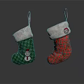 Festive Christmas Stockings With Green Snowflake Snowman Red Plaid Santa Claus Design White Fur Trim