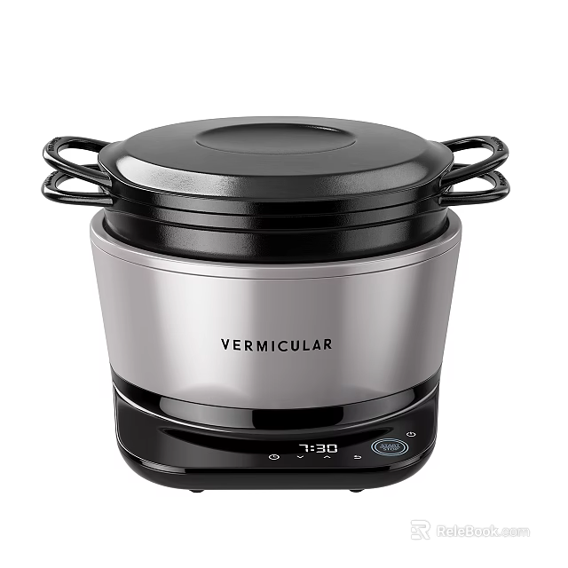 Vermicular Rice Cooker With Stainless Steel Body Black Lid Digital Display And Handles 3d model 