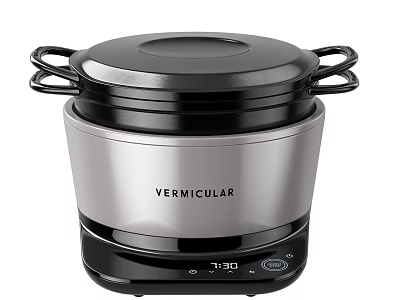 Vermicular Rice Cooker With Stainless Steel Body Black Lid Digital Display And Handles 3d model