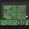 Stylish Bar Interior Featuring Green Marble Counter High Stools And Black White Checkerboard Floor