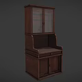 Vintage Wooden Bookcase Design With Glass Doors Open Shelves And Cabinet Storage