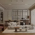 Modern Dining And Living Room Interior Design With Sofa Coffee Table Dining Table And Lighting 3d model
