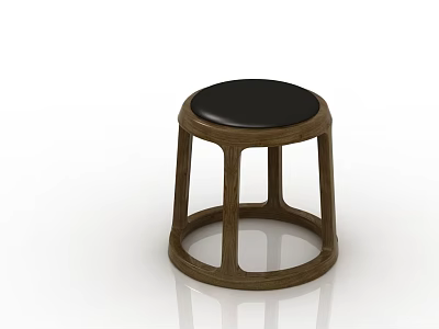 Round Wooden Stool Featuring Black Padded Seat And Modern Minimalist Design 3d model
