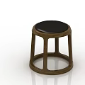 Round Wooden Stool Featuring Black Padded Seat And Modern Minimalist Design