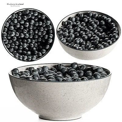 Fresh Blueberries In Ceramic Bowl And Piles 3d model