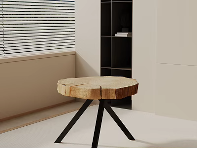 Round Wooden Side Table With Modern Minimalist Design And Black Metal Legs 3d model
