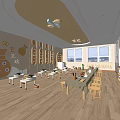 Kindergarten Interior Spacious Bright With Wooden Furniture Learning Tables Toy Shelves And Windows