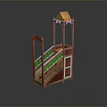 Wooden Model Structure With Staircase Pavilion Red Panels And White Railings