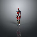 Game Movie Robot Character Red Metallic Mechanical Design Standing On Gray Reflective Surface