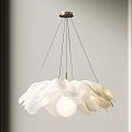 White Petal Shaped Modern Chandelier With Spherical Bulb And Metal Frame Hanging In Artistic Interior Design
