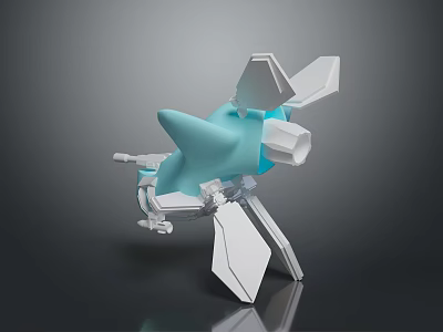 Abstract 3D Model With Light Blue Body White Components And Transparent Geometric Parts 3d model