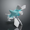 Abstract 3D Model With Light Blue Body White Components And Transparent Geometric Parts