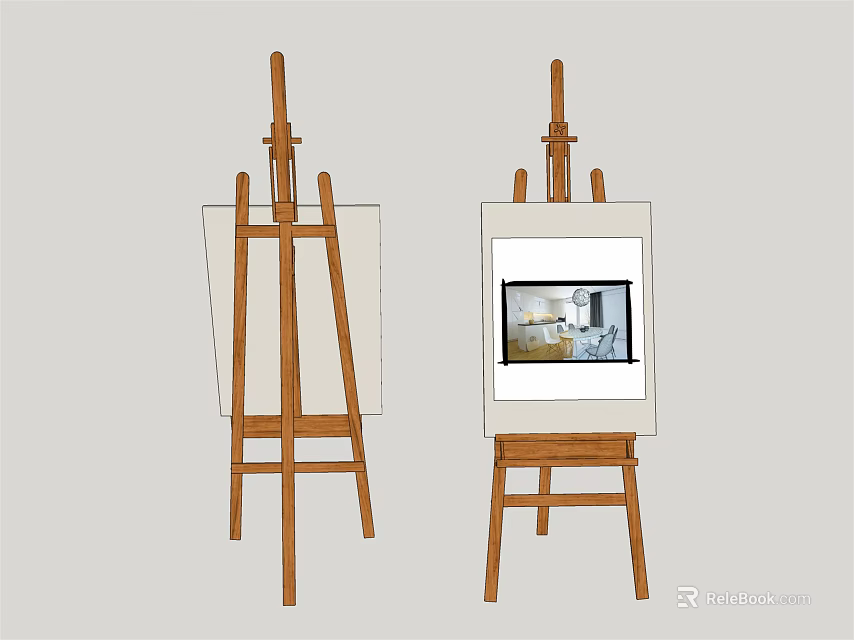 Wooden Art Easels With Blank Canvas And Framed Painting Supplies 3d model 