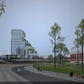 Contemporary Library Building With Glass Facade Greenery And Pedestrian Walkway